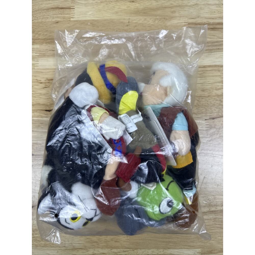 Vintage Disney Store Pinocchio Mini Bean Bag Plush Set of 4 - New SEALED Bag